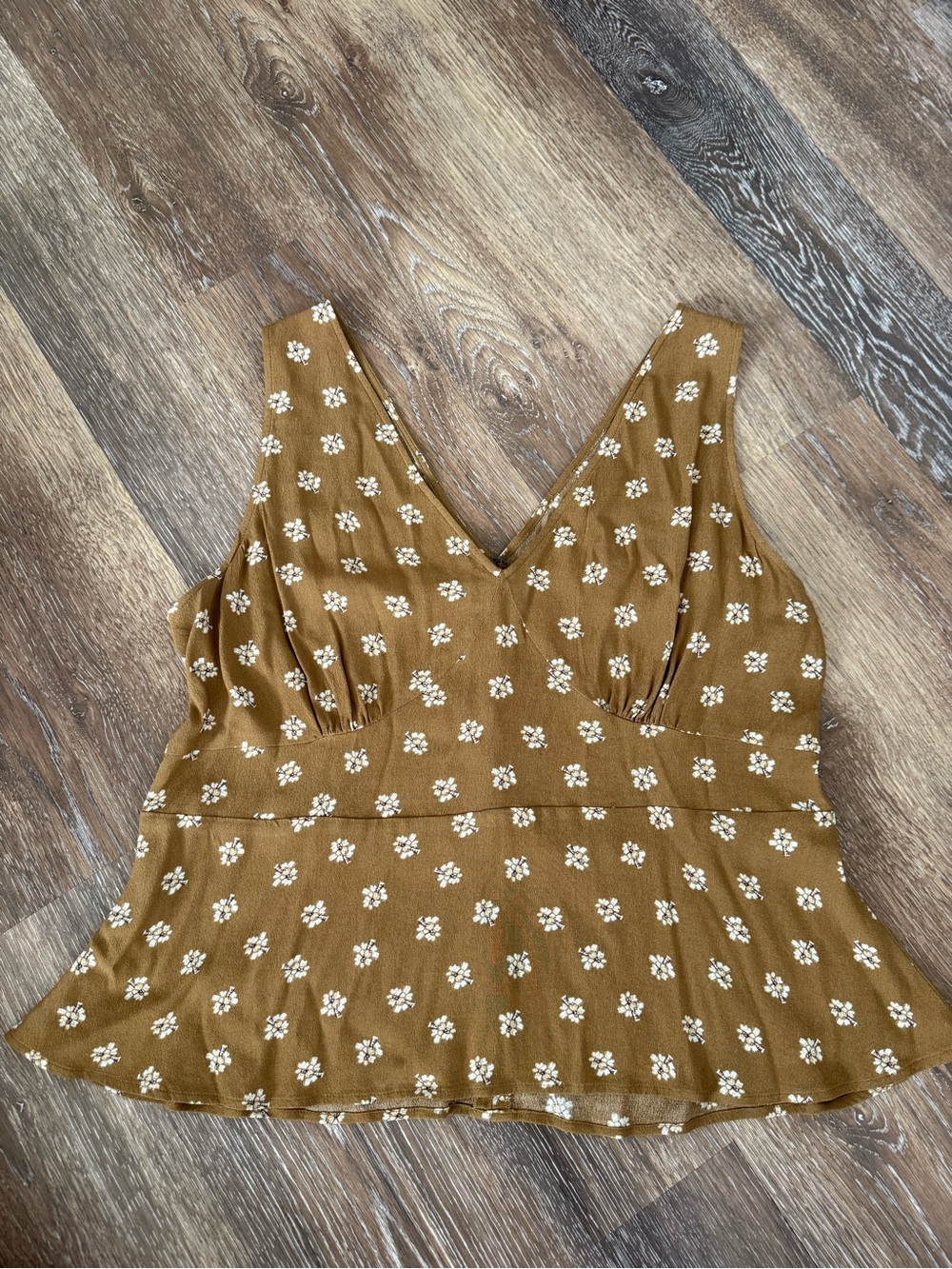 Floral V-Neck Peplum Tank Top - Mustard